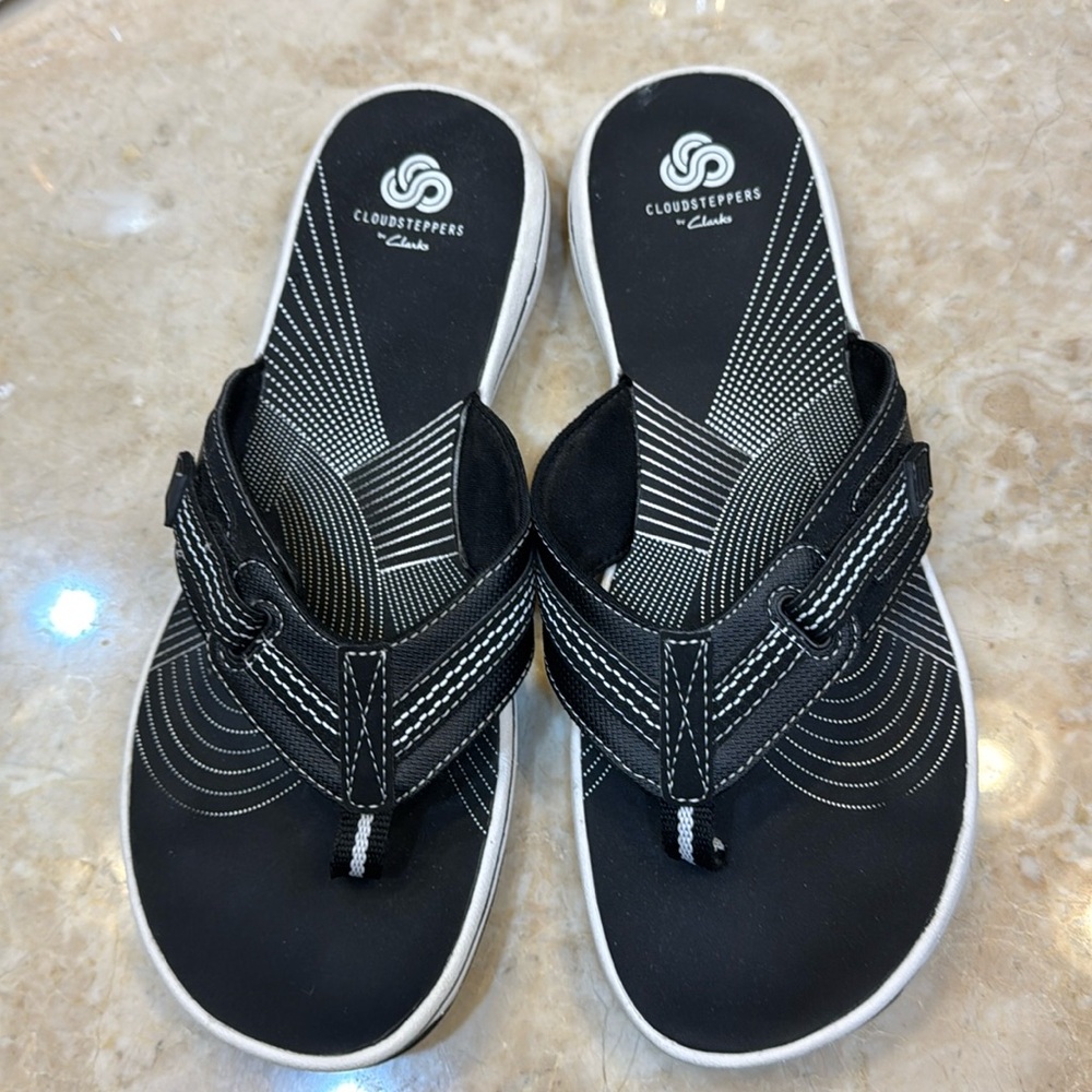 Clark’s black flip flaps, size 10 M, worn once.